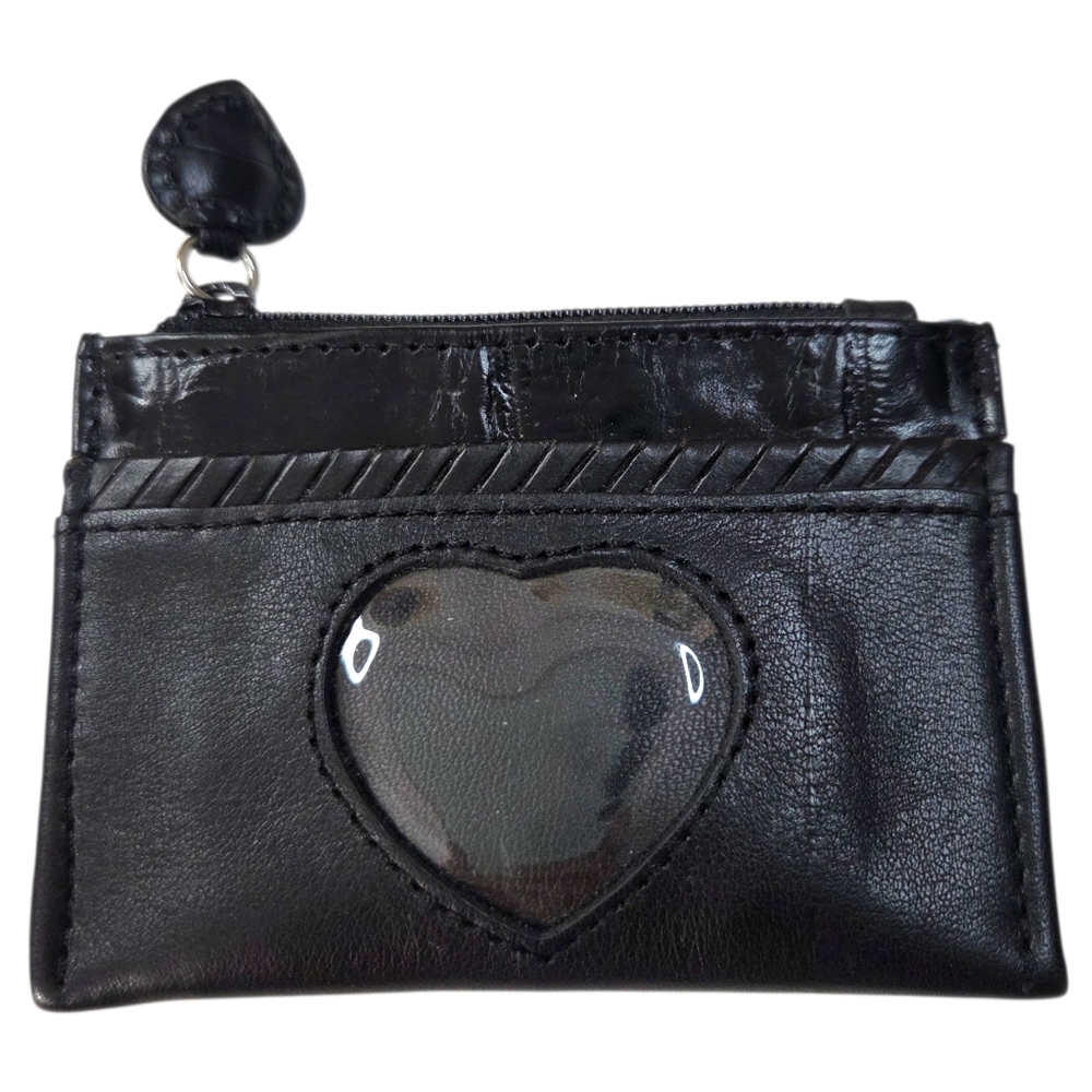 Brighton Croc Embossed Heart Leather Coin Purse Wallet ID Holder Black Zipper